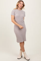 Beige Chenille Knit Short Sleeve Sweater Dress