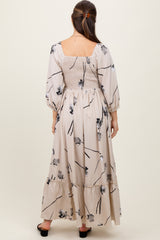 Cream Floral Square Neck Maternity Midi Dress