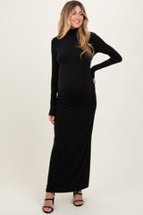 Black Turtleneck Long Sleeve Fitted Maternity Maxi Dress