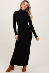 Black Turtleneck Long Sleeve Fitted Maternity Maxi Dress