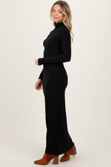 Black Turtleneck Long Sleeve Fitted Maxi Dress