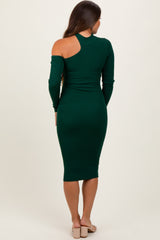 Forest Green Mock Neck Cutout Maternity Fitted Midi Dress