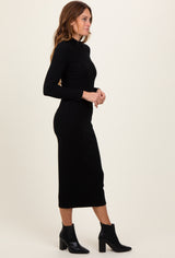 Black Basic Mock Long Sleeve Maxi Dress