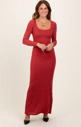 Mauve Basic Square Neck Long Sleeve Maxi Dress