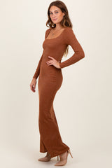 Mocha Basic Square Neck Long Sleeve Maxi Dress