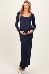 Navy Basic Square Neck Long Sleeve Maternity Maxi Dress