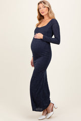 Navy Basic Square Neck Long Sleeve Maternity Maxi Dress