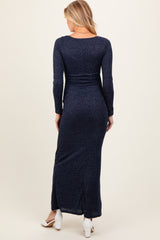 Navy Basic Square Neck Long Sleeve Maternity Maxi Dress