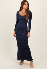 Navy Basic Square Neck Long Sleeve Maxi Dress