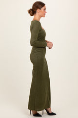 Olive Basic Square Neck Long Sleeve Maxi Dress