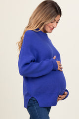 Royal Blue Mock Neck Basic Maternity Sweater