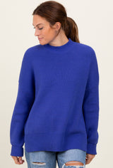 Royal Blue Mock Neck Basic Maternity Sweater