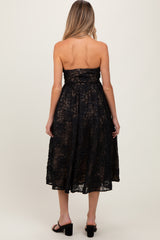 Black Floral Lace Embroidered Overlay Strapless Maternity Midi Dress