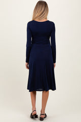 Navy Crossover V-Neckline Long Sleeve Maternity Nursing Dress