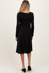 Black Crossover V-Neckline Long Sleeve Maternity Nursing Dress