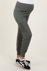 Olive Cargo Pocket Maternity Jogger Pants