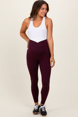 Burgundy Crossover Waistline Maternity Leggings