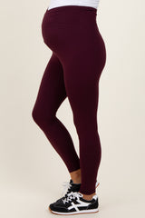 Burgundy Crossover Waistline Maternity Leggings