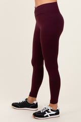 Burgundy Crossover Waistline Leggings