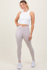 Beige Crossover Waistline Leggings