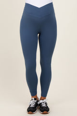 Blue Crossover Waistline Maternity Leggings