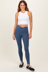 Blue Crossover Waistline Leggings