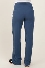 Blue Straight Leg Yoga Maternity Pants