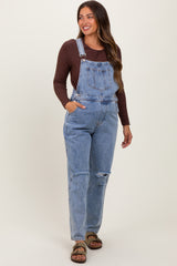 Blue Distressed Denim Maternity Overalls