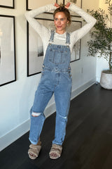 Blue Distressed Denim Maternity Overalls