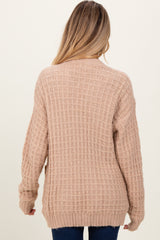 Beige Waffle Knit Button Up Maternity Cardigan