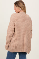 Beige Waffle Knit Button Up Cardigan