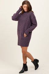 Purple Chunky Knit Turtleneck Mini Sweater Dress