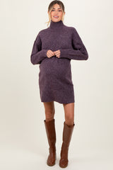 Purple Chunky Knit Turtleneck Maternity Mini Sweater Dress