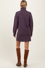 Purple Chunky Knit Turtleneck Maternity Mini Sweater Dress