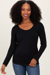 Black Basic Scoop Neck Long Sleeve Maternity Top