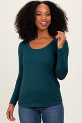 Forest Green Basic Scoop Neck Long Sleeve Maternity Top