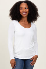 White Basic Scoop Neck Long Sleeve Maternity Top