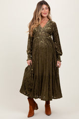 Olive Floral Velvet Overlay Maternity Maxi Dress