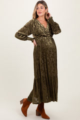 Olive Floral Velvet Overlay Maternity Maxi Dress