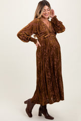 Mocha Floral Velvet Overlay Maternity Maxi Dress