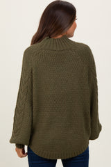 Olive Mixed Chunky Cable Knit Mock Neck Maternity Sweater