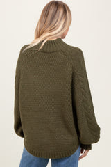 Olive Mixed Chunky Cable Knit Mock Neck Sweater