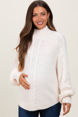 Ivory Mixed Chunky Cable Knit Mock Neck Maternity Sweater