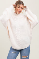 Ivory Mixed Chunky Cable Knit Mock Neck Maternity Sweater