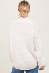 Ivory Mixed Chunky Cable Knit Mock Neck Sweater