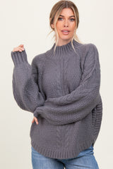 Charcoal Mixed Chunky Cable Knit Mock Neck Sweater