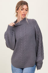 Charcoal Mixed Chunky Cable Knit Mock Neck Sweater