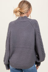 Charcoal Mixed Chunky Cable Knit Mock Neck Sweater