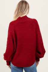 Burgundy Mixed Chunky Cable Knit Mock Neck Sweater