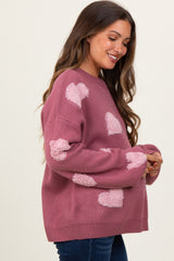 Mauve Heart Print Oversized Maternity Sweater